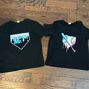 SHEIN Black Graphic Tees with Blue and Pink Accents size 7